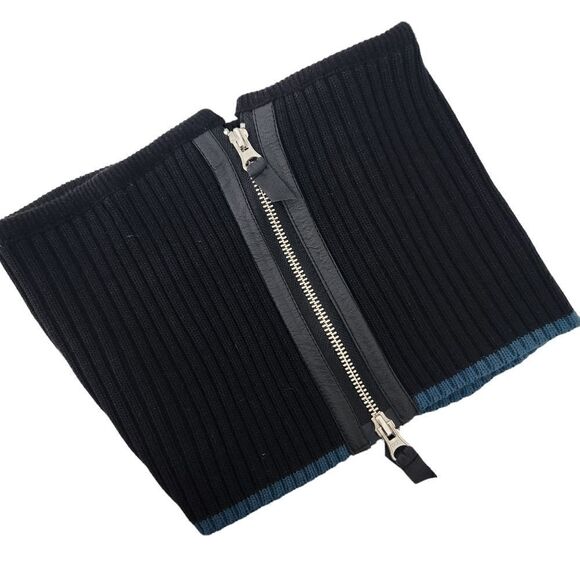 Dino Gaspari Black Ribbed Knit Dress with Collar Medium Faux Leather Pocket - Picture 15 of 15